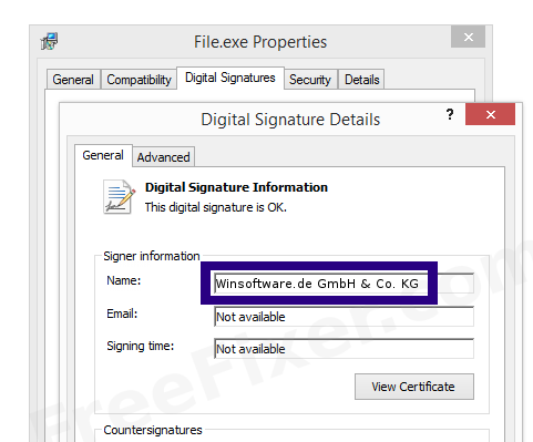Screenshot of the Winsoftware.de GmbH & Co. KG certificate